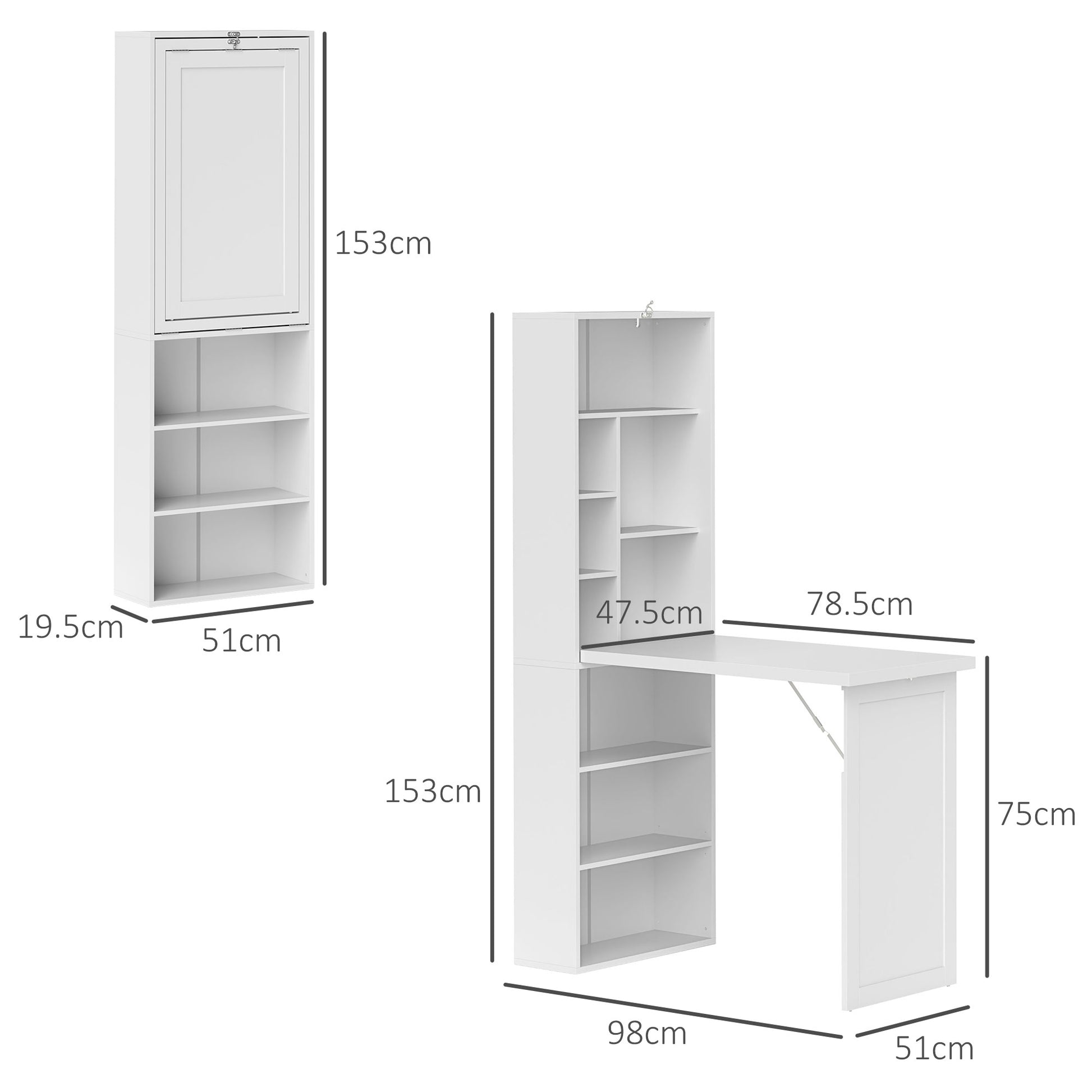 Three-Part Work Desk, with Storage and Chalkboard - White, HOMCOM, 3