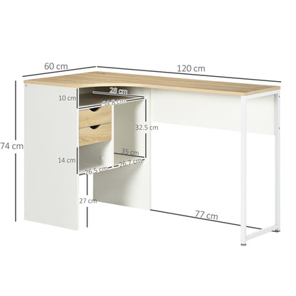 L Shaped Desk, 120cm Computer Desk, Corner Desk with 2 Drawers and 3 Storage Compartments for Home Office, Study Workstation, Oak, HOMCOM, 3