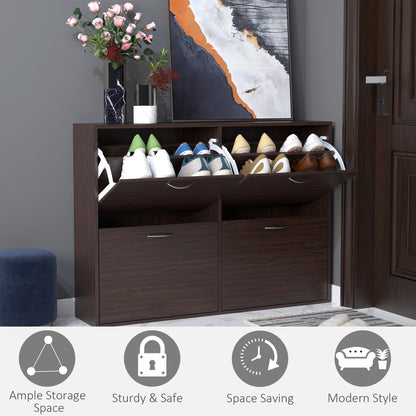 Wooden Modern Design 4 Drawer Shoes Cabinet Pull Down Shelf Storage Organiser Entrance Hallway Furniture - Dark Brown, HOMCOM, 7