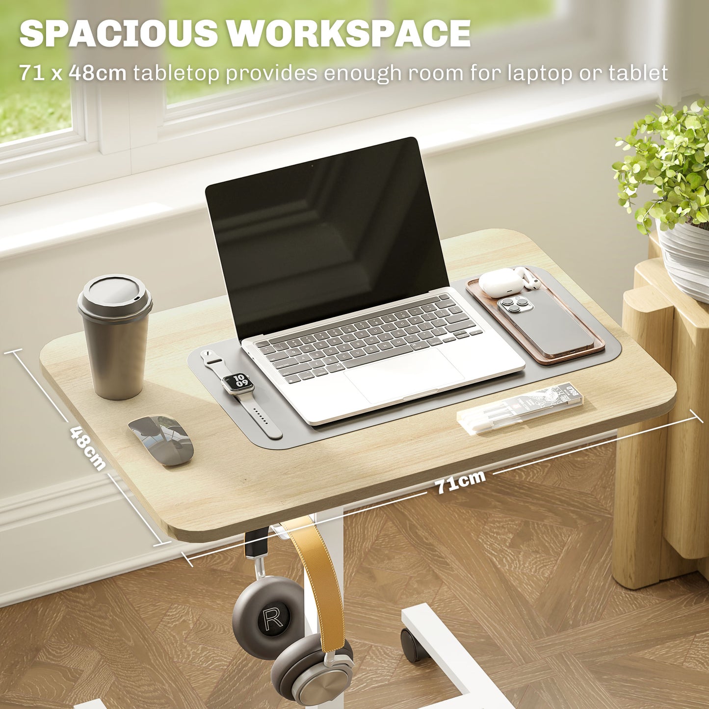 75-115cm Manual Adjustable Sit-To-Stand Desk - White/Wood-Effect, HOMCOM, 6