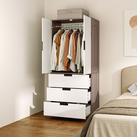 Two Door, Two Drawer Wardrobe - White/Brown, HOMCOM, 2