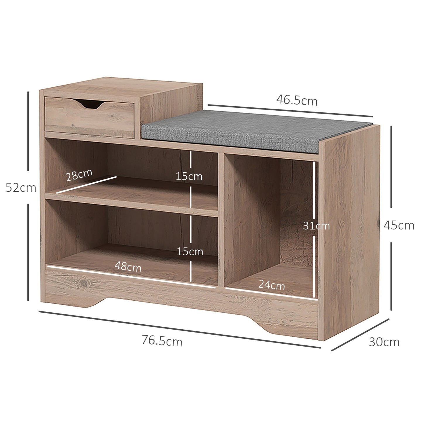 Multi-Compartment Shoe Bench, with Seat - Grey, HOMCOM, 3