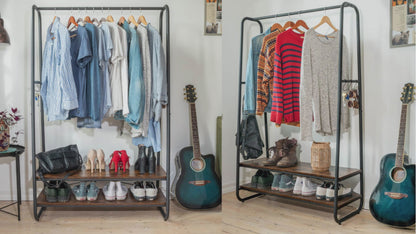 Heavy Duty Clothes Rail, Clothes Rail with 2 Shelves, 170 kg Load Capacity, Particleboard Rustic Brown, Tatkraft Anneli, 4