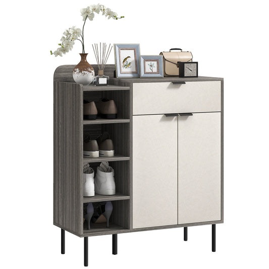 Modern and Minimal 12 Shoe Storage Cabinet - Grey/White, HOMCOM, 1