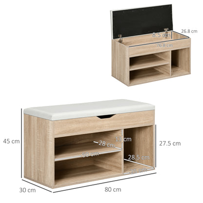 Shoes Cabinet Bench Hidden Storage Padded Seat Organiser Footwear Rack Hallway Oak Tone, HOMCOM, 3