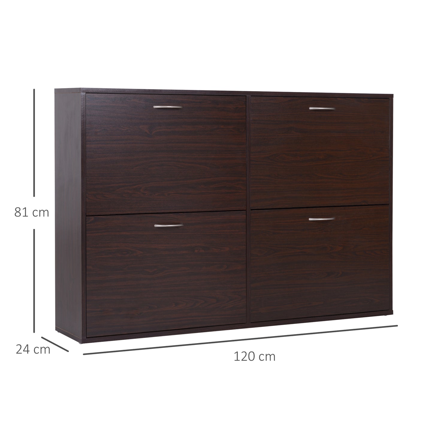 Wooden Modern Design 4 Drawer Shoes Cabinet Pull Down Shelf Storage Organiser Entrance Hallway Furniture - Dark Brown, HOMCOM, 3