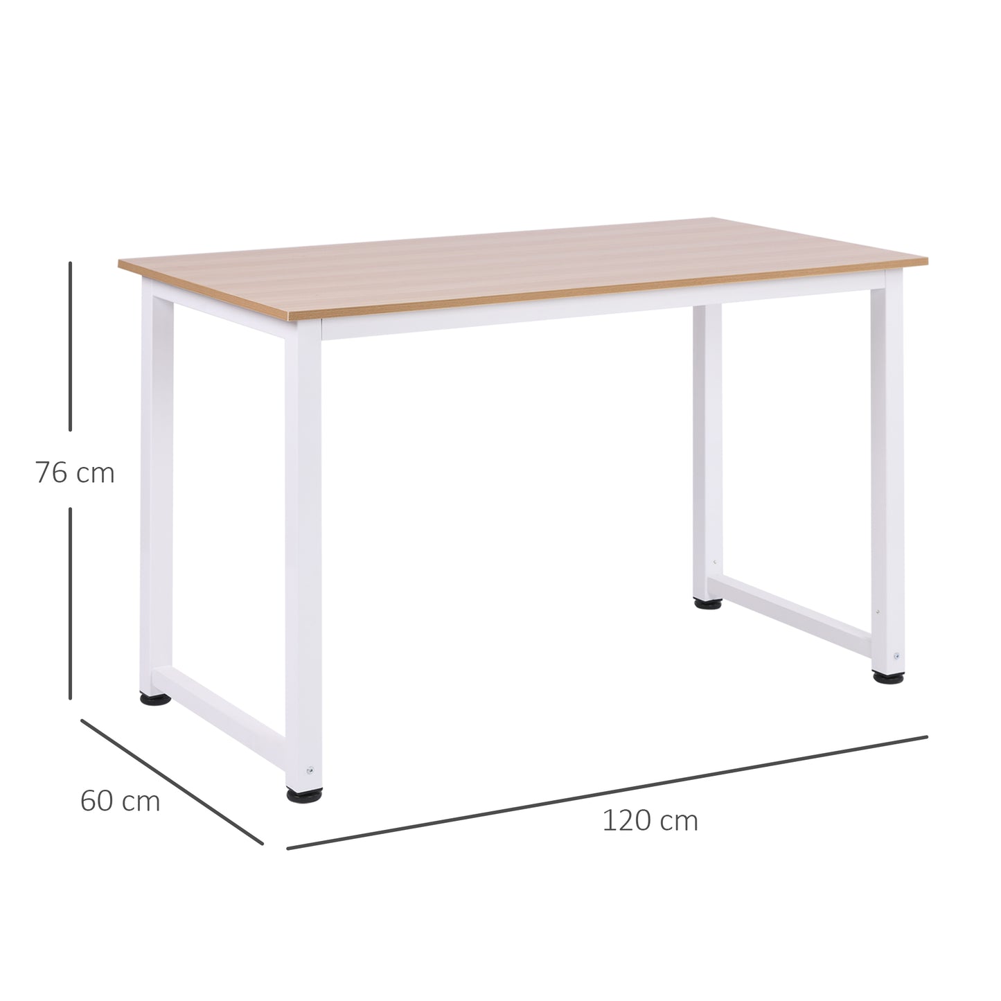 Computer Desk, Writing Table, 120 x 60 x 76cm Workstation for Home Office, Study with Metal Frame, Simple Assembly, White, HOMCOM, 3