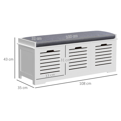 Shoe Storage Bench with 3 Drawers & Removable Grey Seat Cushion Hallway Organisation furniture, HOMCOM, 3