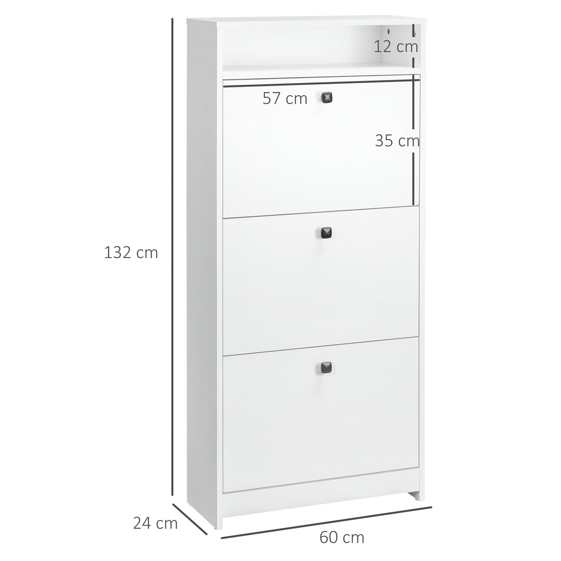 Shoe Cabinet with 3 Flip Doors, 4 Tier Shoe Rack with 1 Open Shelf, Slim Shoe Cupboard for 14-18 Pairs Shoes, for Hallway and Narrow Entrance, 24 x 60 x 132 cm, White, HOMCOM, 3