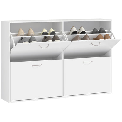 Wooden Modern Design 4 Drawer Shoes Cabinet Pull Down Shelf Storage Organiser - White, HOMCOM, 1