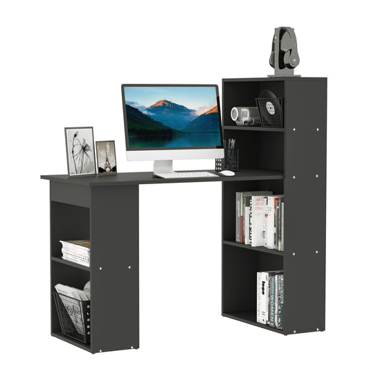 120cm Modern Computer Desk Bookshelf Study Table Workstation PC Laptop Writing Home Office 6 Shelves Black, HOMCOM, 1