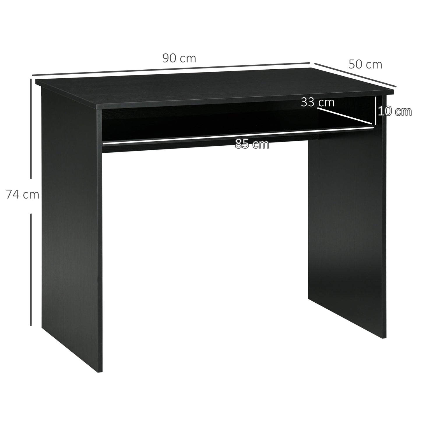 Modern Computer Desk, Home Office Table, Small Writing Desk with Storage Shelf, 90 x 50cm, Black Wood Grain, HOMCOM, 3