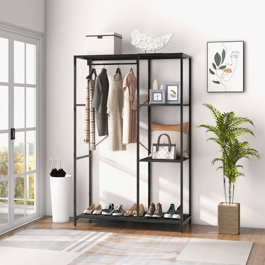 Steel Frame Clothes Storage Rack, with Shelves - Black, HOMCOM, 2