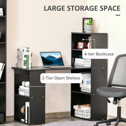 120cm Modern Computer Desk Bookshelf Study Table Workstation PC Laptop Writing Home Office 6 Shelves Black, HOMCOM, 5