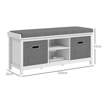 Shoe Storage Bench, with Cushion Seat - White/Grey, HOMCOM, 3