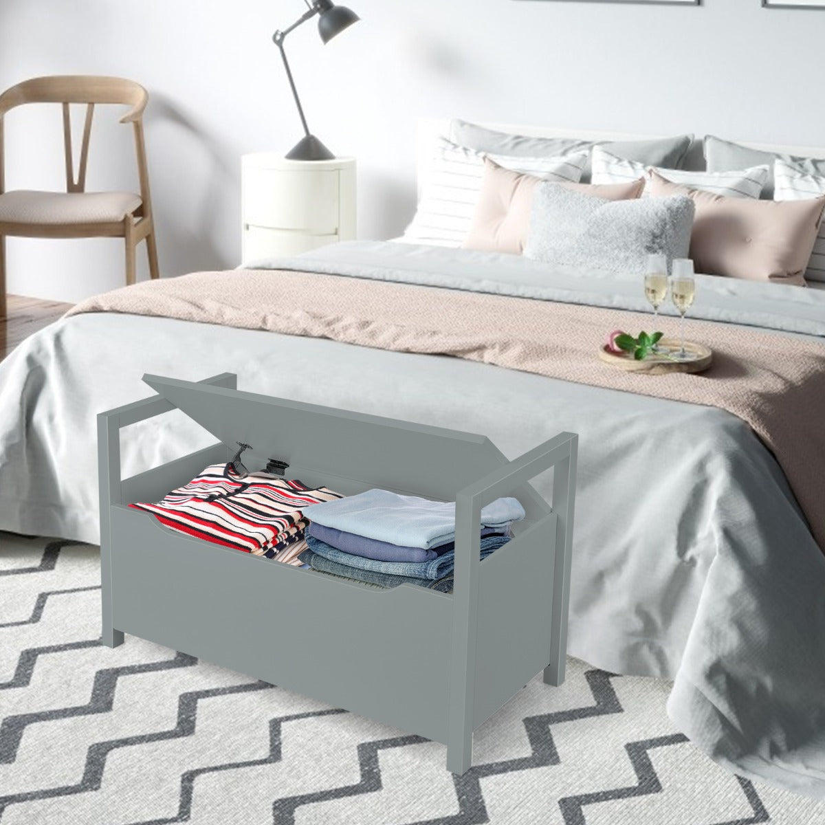 2-in-1 Wooden Shoe Changing Bench with Storage Space-Grey, Costway, 3