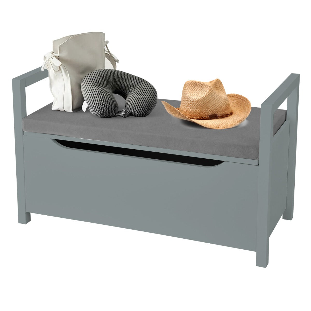 2-in-1 Wooden Shoe Changing Bench with Storage Space-Grey, Costway, 4