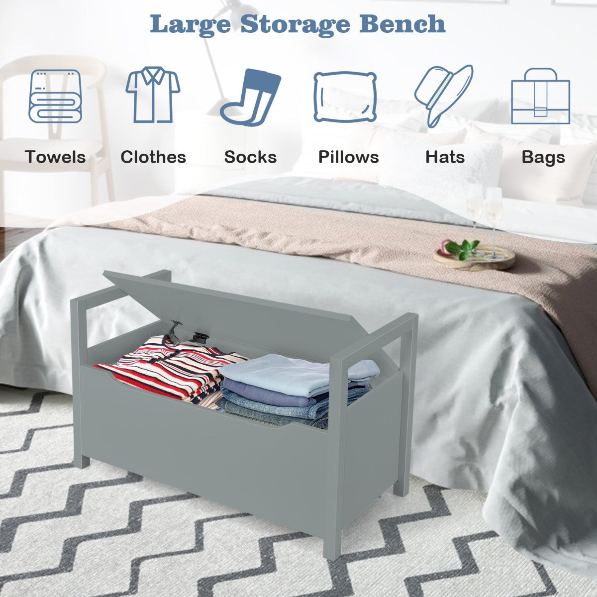 2-in-1 Wooden Shoe Changing Bench with Storage Space-Grey, Costway, 6
