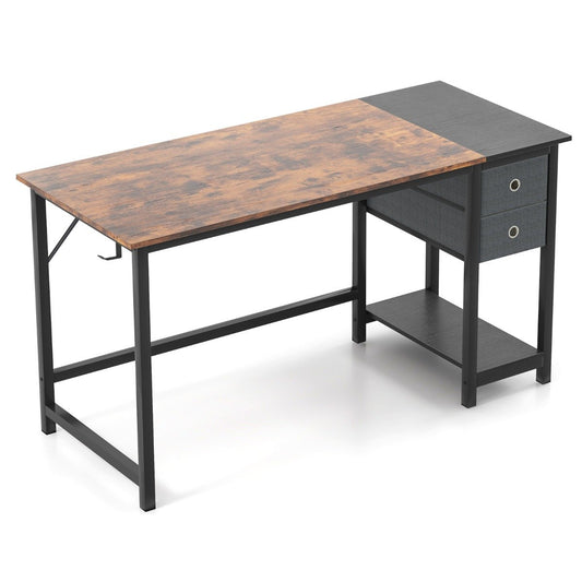 140cm Office Desk Computer Workstation with 2 Drawers and Hook-M, Costway, 1
