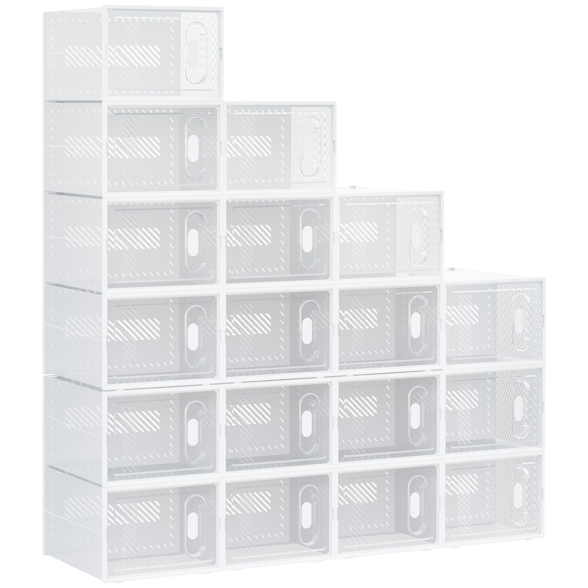 18PCS Clear Shoe Box, Plastic Stackable Shoe Storage Box for UK/EU Size up to 12/46 with Magnetic Door for Women/Men, 28 x 36 x 21cm, HOMCOM, 1