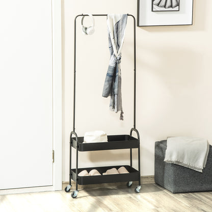 Metal Clothes Rack with Shoe Storage, Clothing Rail on Wheels, Freestanding Hall Tree, Coat Stand with 2 Storage Shelf, Black, HOMCOM, 2