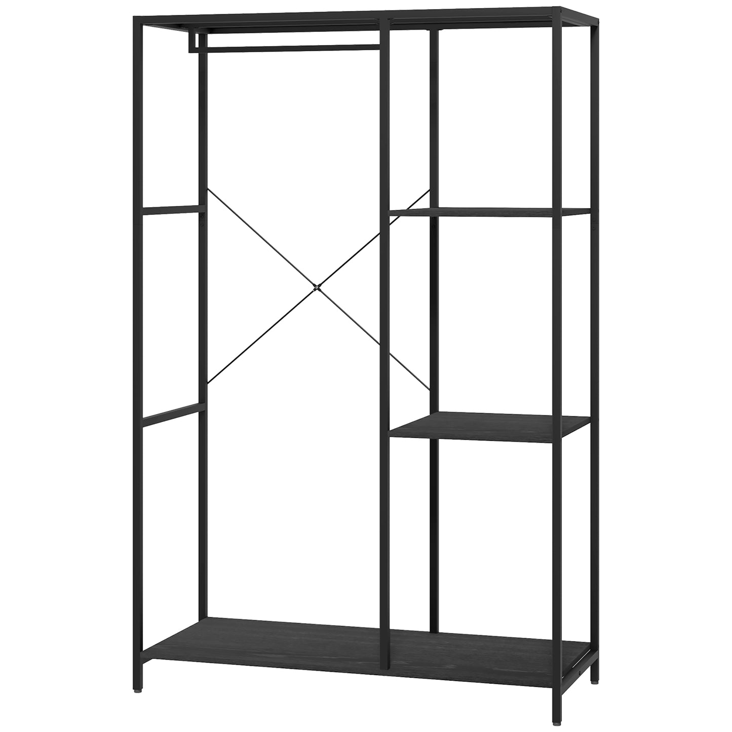 Steel Frame Clothes Storage Rack, with Shelves - Black, HOMCOM, 1