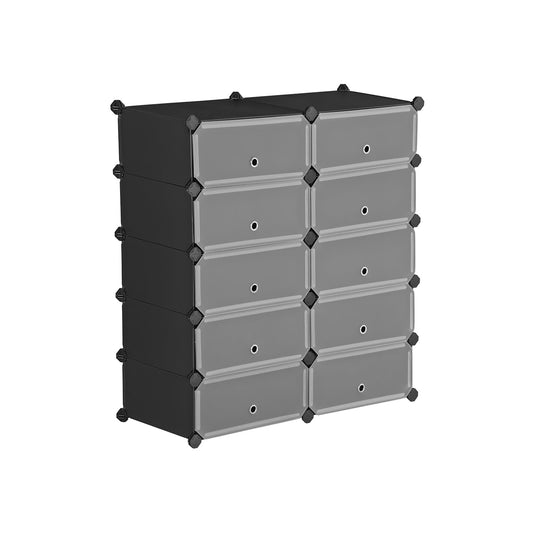 Interlocking Shoe Rack, Rectangular Storage Organiser, 10-Slot Modular DIY Storage Shelf Unit, SONGMICS, 1