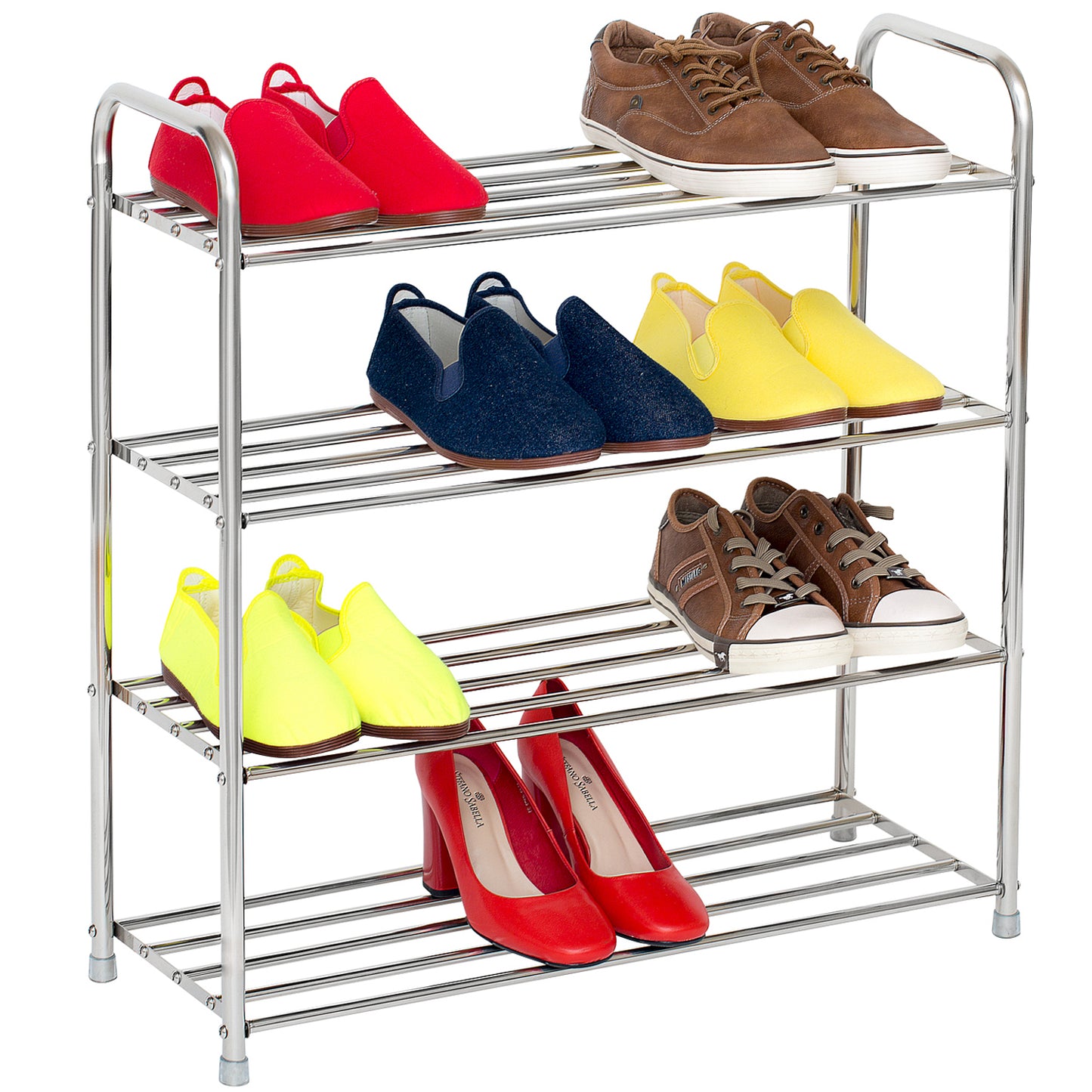 Tatkraft Good - Stainless Steel 4 Tier Shoe Rack, Stable, Durable and Sturdy, Holds up to 12 Pairs of Shoes