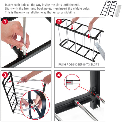 art moon Yoho - Shoe Rack 5 Tier, Holds up to 10 Pairs of Shoes, Fits into Narrow Spaces, Metal Poles and Black Plastic Rattan Frame