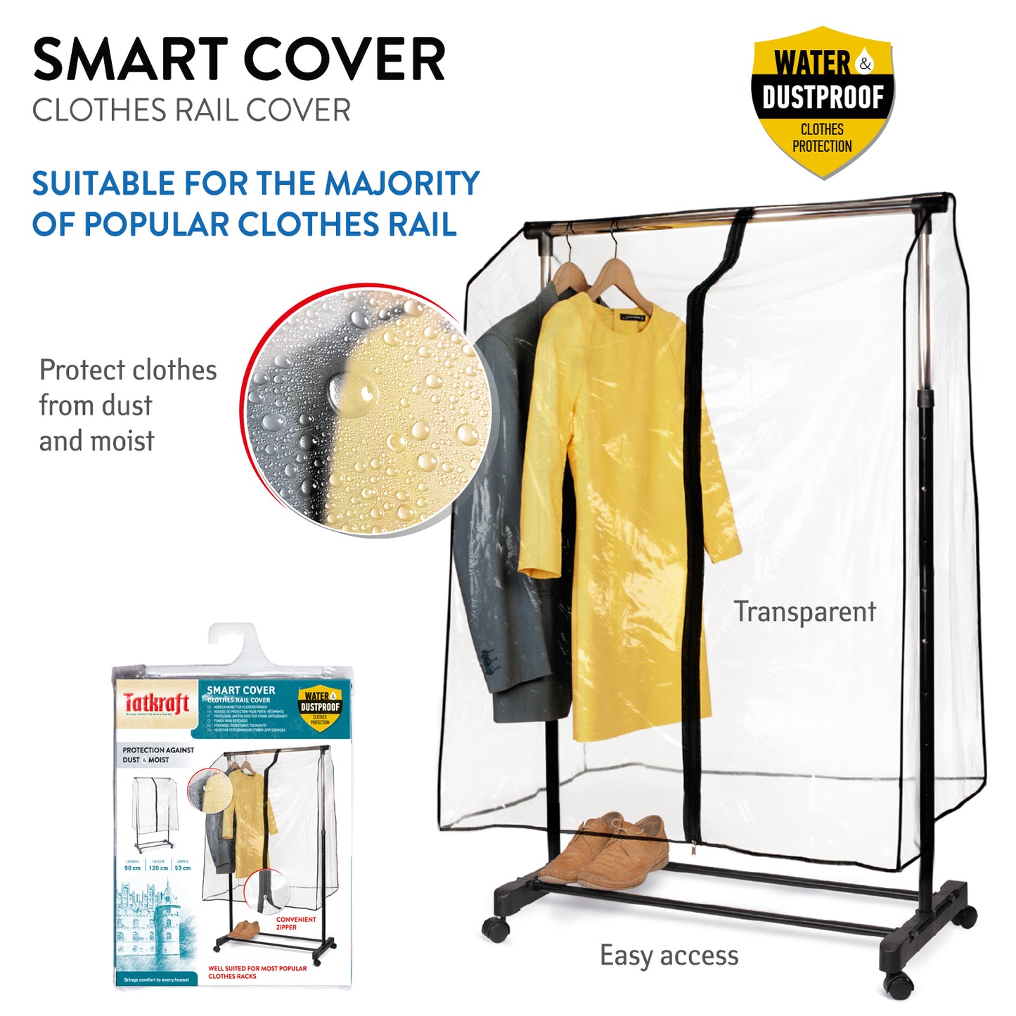 Cover for Clothes Rails keeps Clothes Free from Dust and Dirt, Garment Rack Protection Cover, Tatkraft Smart, 6