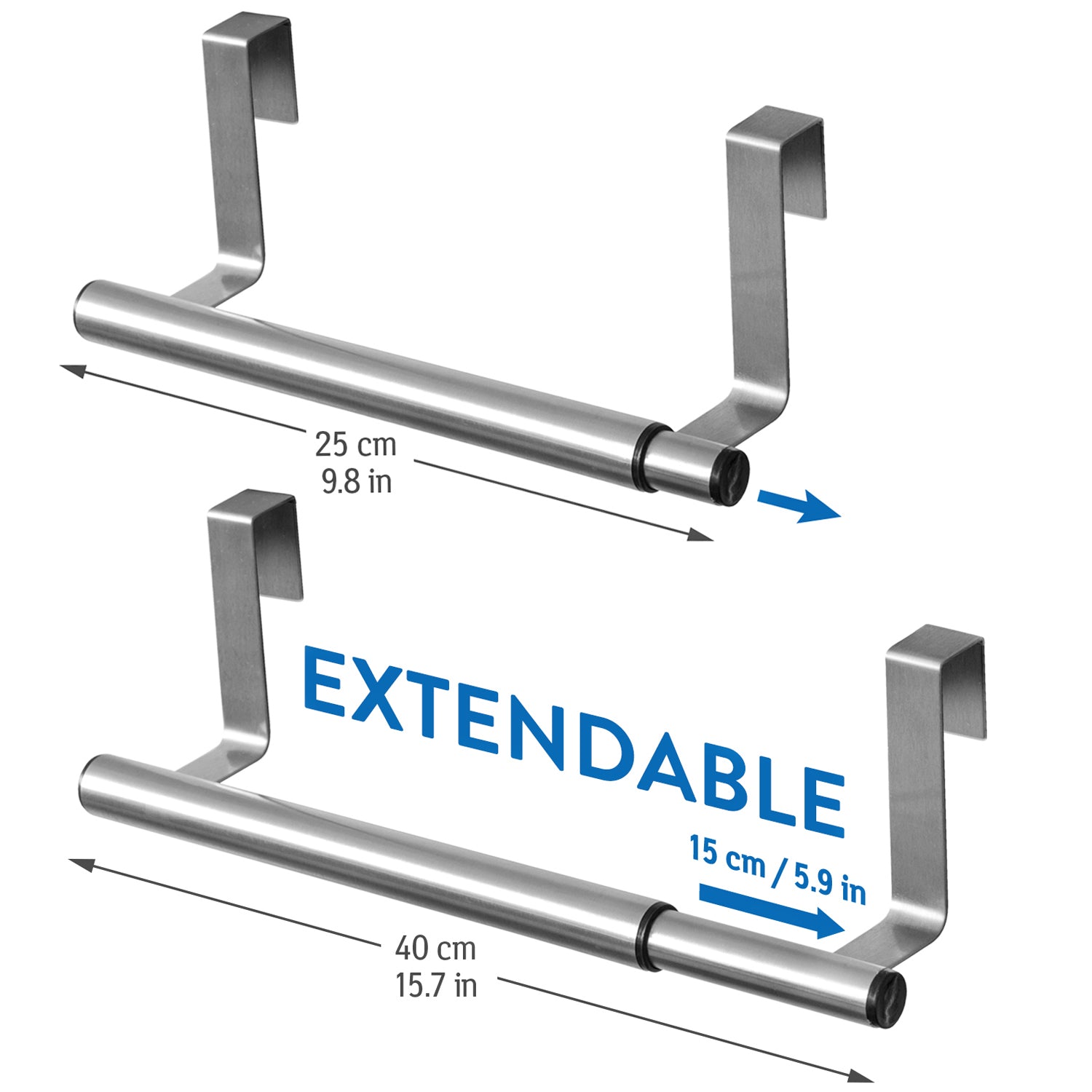 Over Door Towel Rail, Extendable Towel Holder for Cupboard Drawer Cabinet, Stainless Steel, Tatkraft Spread, 2