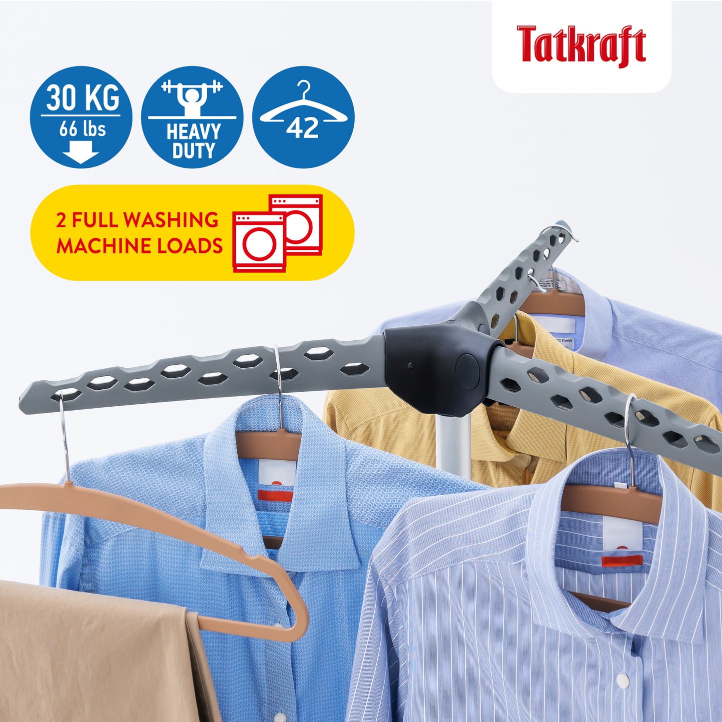 Clothes Airer, Sturdy Foldable Clothes Airer, Clothes Hanger Stand, Drying Rack, Tripod Air Dryer, Tatkraft Pine, 5
