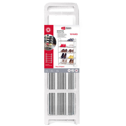 art moon Whistler - Shoe Rack 5 Tier, Holds up to 10 Pairs of Shoes, Fits into Narrow Spaces, Rustproof Metal Poles and Plastic Frame, White