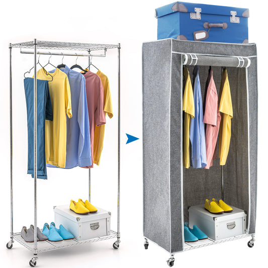 wardrobe, wardrobe on wheels, wardrobe on wheels with cover, heavy duty clothes rail, Holds up to 154 Lbs