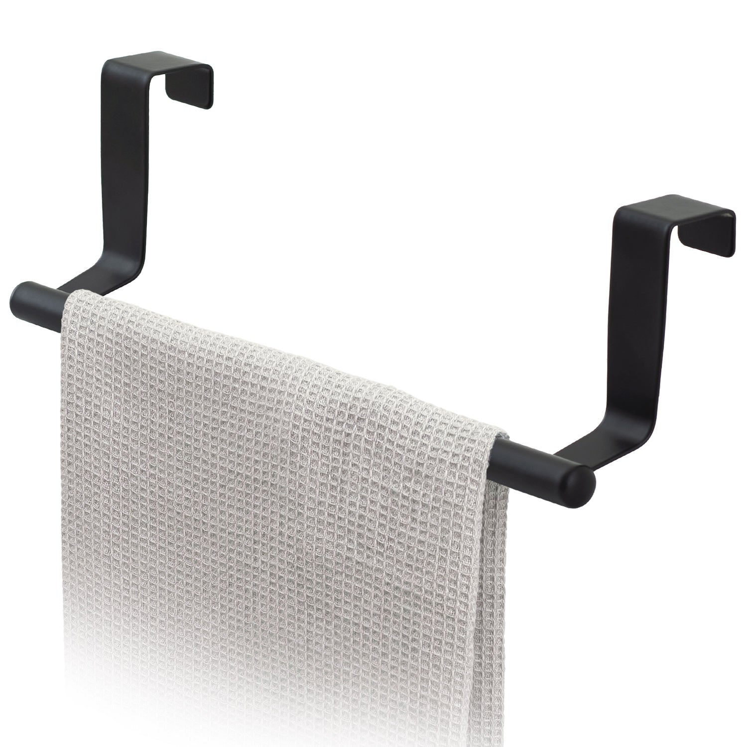 Tatkraft Horizon Black - Over the Door Towel Rail, Towel Holder for Cupboard Drawer Cabinet, Kitchen and Bathroom, Anti Slip Scratch Protecting Stripe