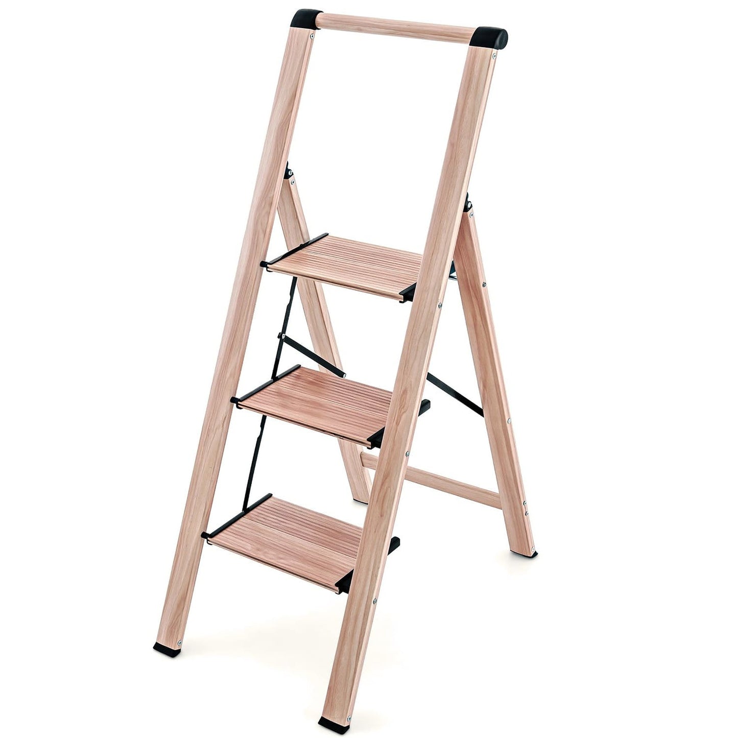 Hot galvanised folding ladder with 3 wide steps - Product Takler
