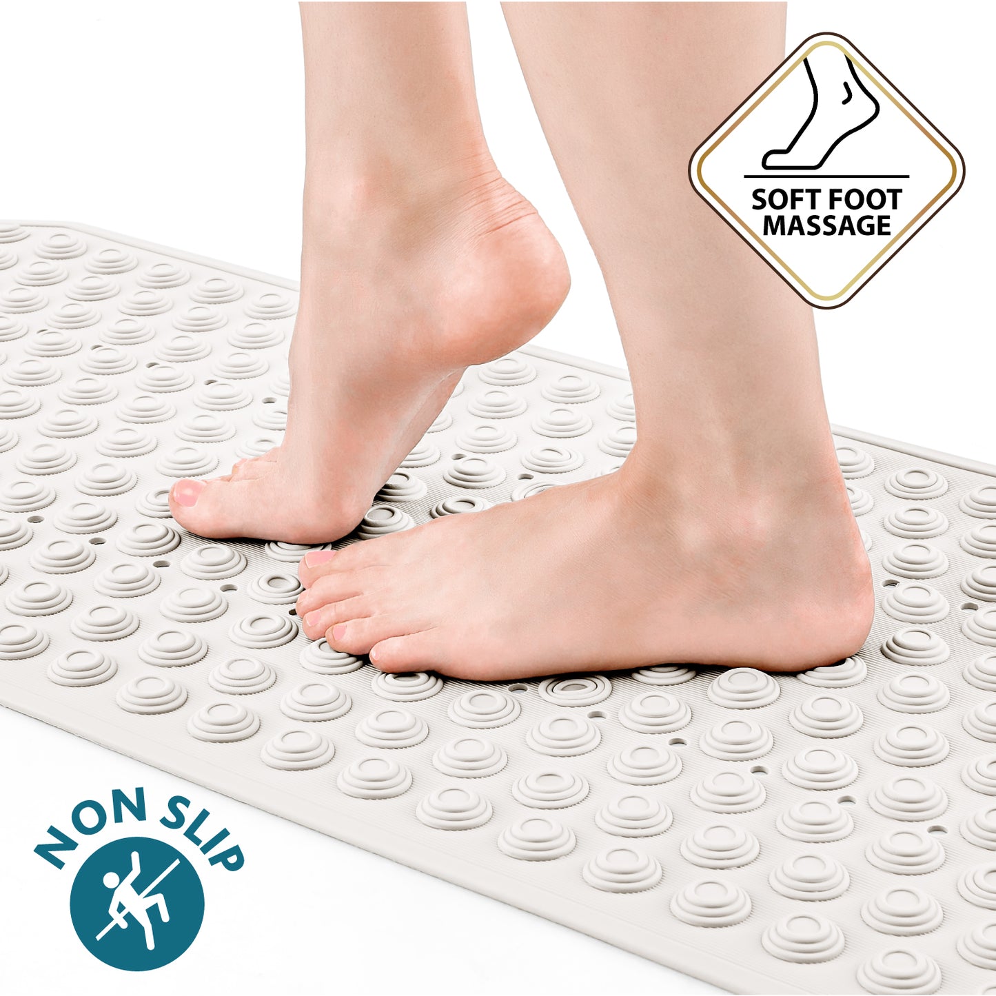 Tatkraft Secure - Non Slip Bath Mat for Inside Shower/Bath, 40 x 103cm, Durable Natural Rubber Bathtub Mat, White, Premium Italian Quality