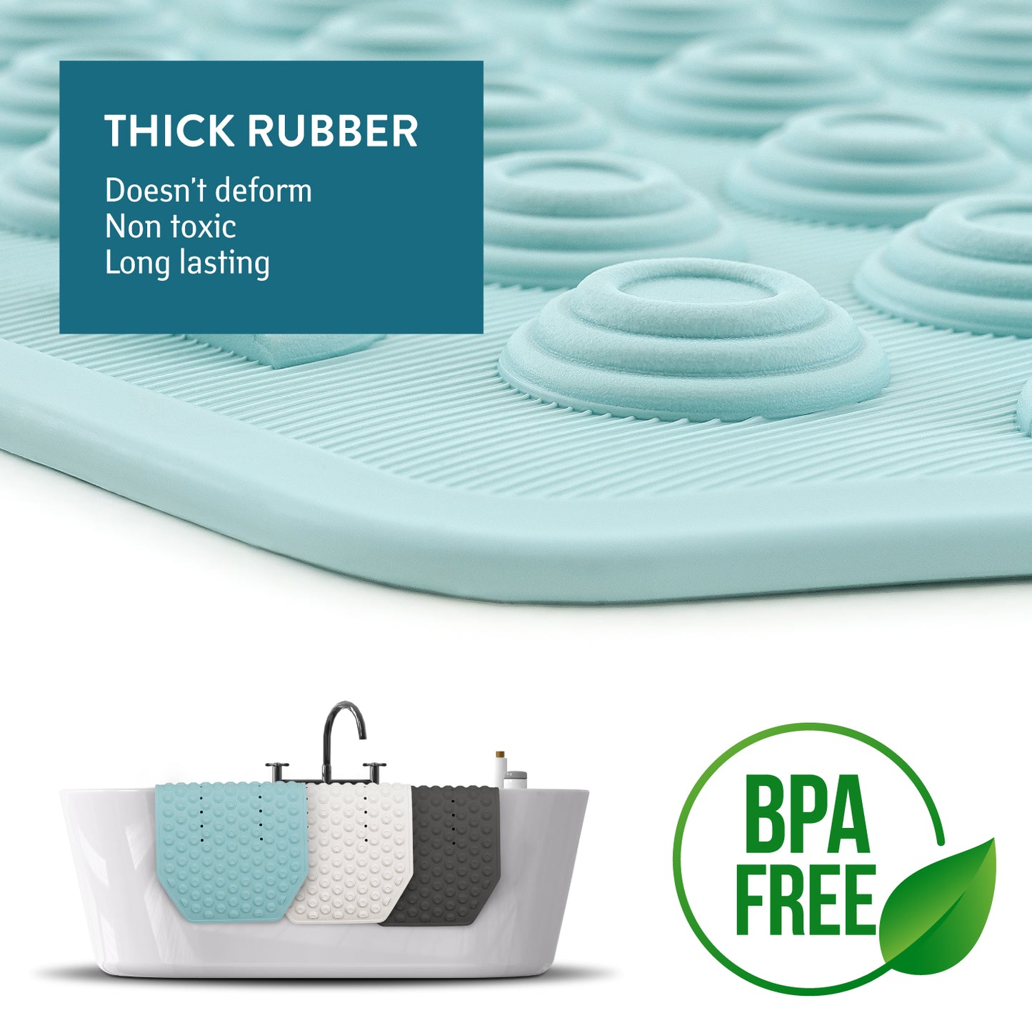 Tatkraft Secure - Non Slip Bath Mat for Inside Shower/Bath, 40 x 103cm, Durable Natural Rubber Bathtub Mat, Blue, Premium Italian Quality