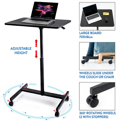 Laptop Table, Laptop Desk, Gas-Spring Pneumatic, Optimal for sit-stand work. Computer desk, Table on wheels, Tatkraft Focus 3