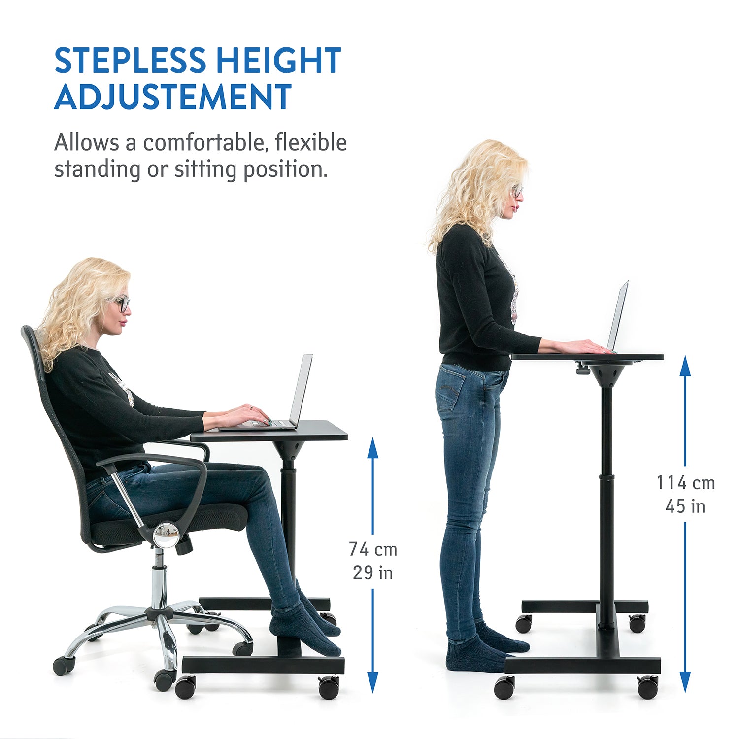 Laptop Table, Laptop Desk, Gas-Spring Pneumatic, Optimal for sit-stand work. Computer desk, Table on wheels, Tatkraft Focus 5