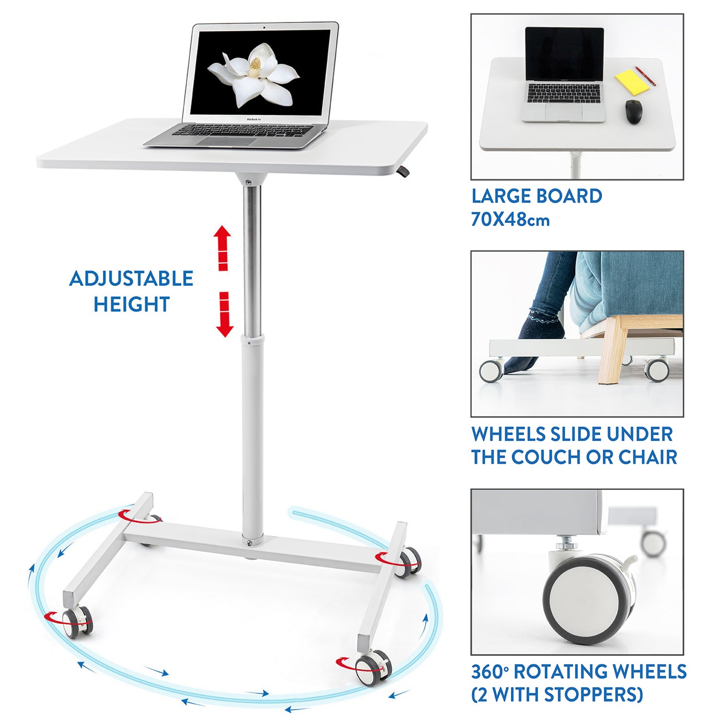 Tatkraft Trend White Computer Stand with Large Board and Wheels