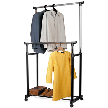 Tatkraft Phoenix - Double Clothes Rail on Wheels, Robust and Stable Clothing Rail, Adjustable Height, Easy to Assemble