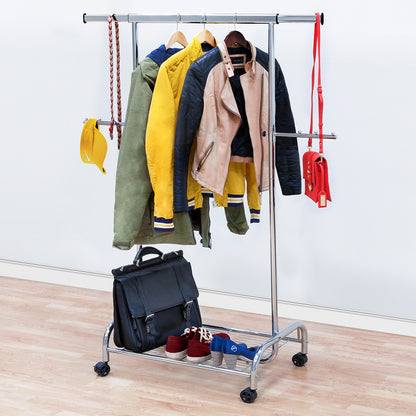 Tatkraft Bull - Heavy Duty Garment Rack, Adjustable Clothes Stand with Wheels and Shoes Rack, Holds up to 80kg