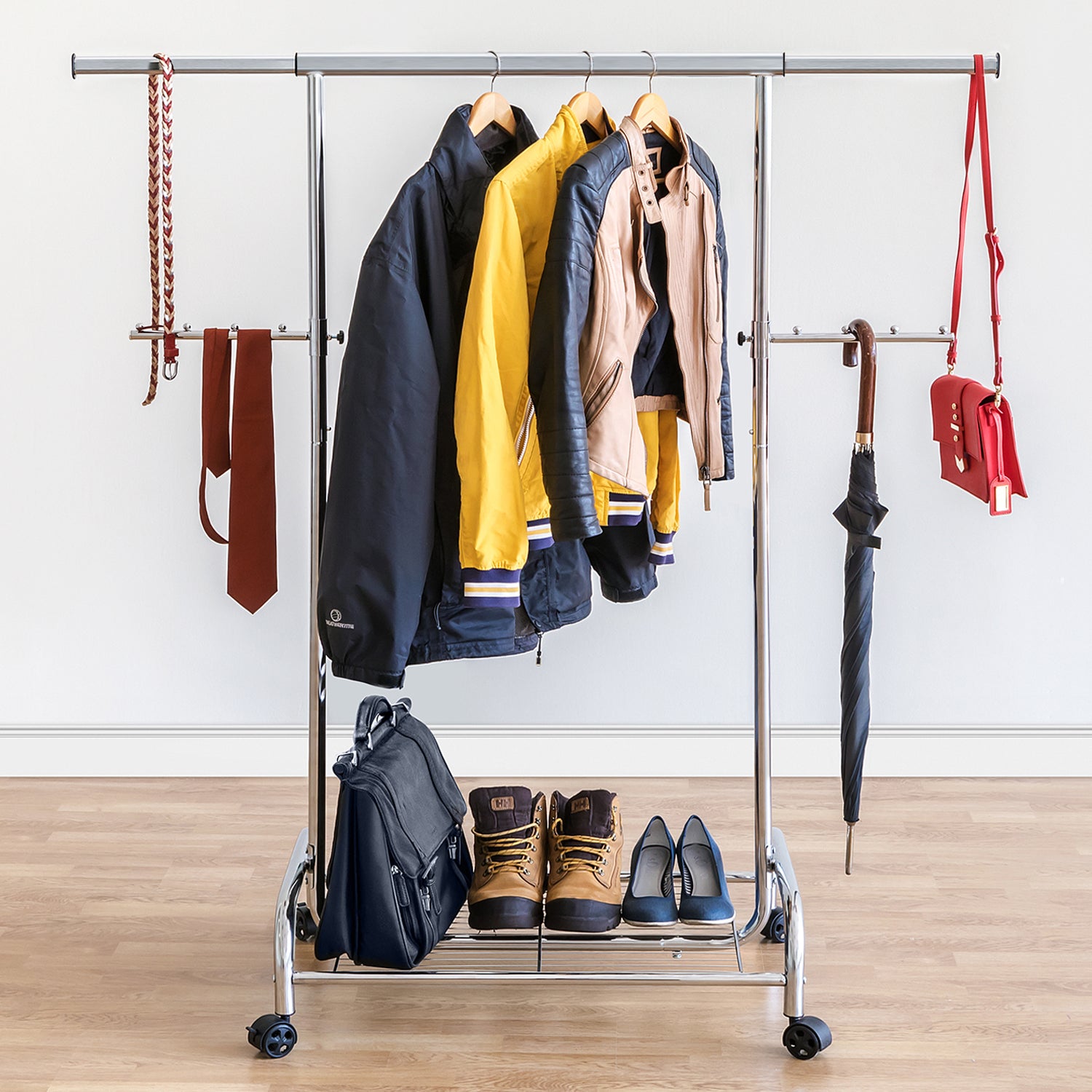 Coat Rack, Coat Rack with Shelf, Heavy Duty Clothes Rail, Extendable Clothes Rail, Clothes Rail on Wheels, Tatkraft Bull, 8