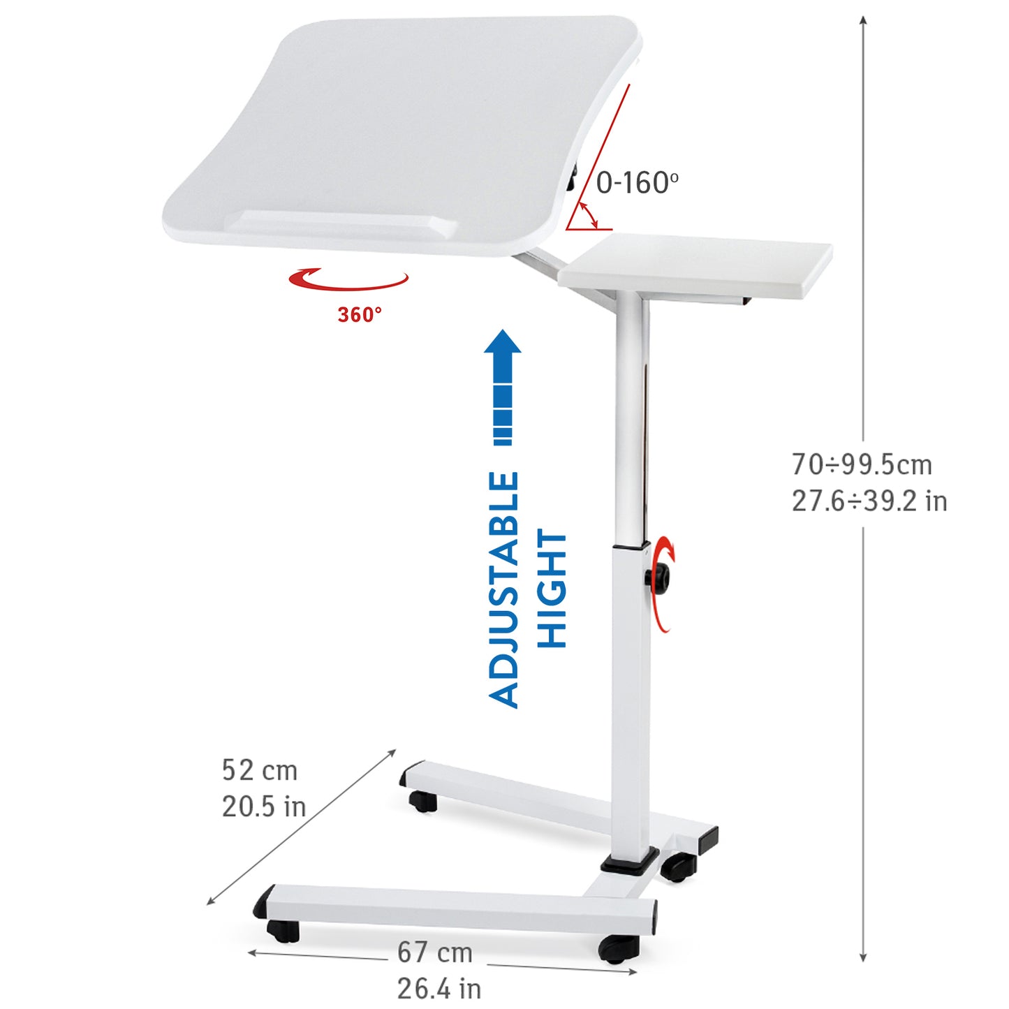 Adjustable Laptop Table, Portable Laptop Desk, Sofa Desk, Laptop Bed Table, with Mouse Pad, Desk on Wheels, Tatkraft Like, 14