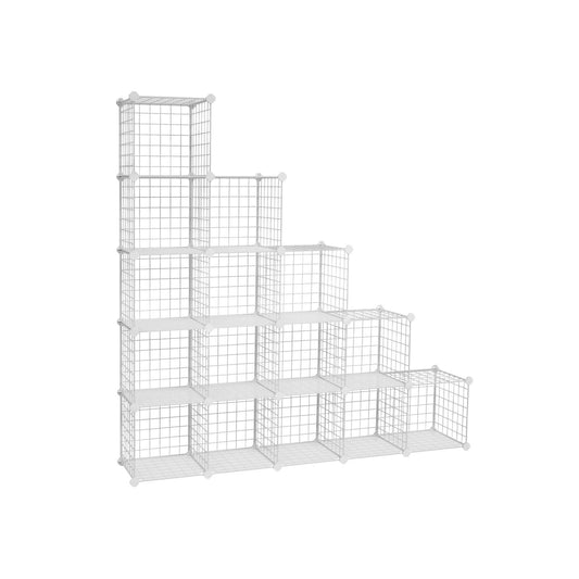 16 Cube Metal Wire Storage Organiser, Modular Shelving Grids, Wire Mesh Shelves and Rack, White, SONGMICS, 1