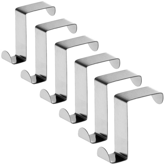 Tatkraft Seger - 6 Stainless Steel Door Hooks,Reversible for Standard Door and Wardrobe, Up to 5 kg