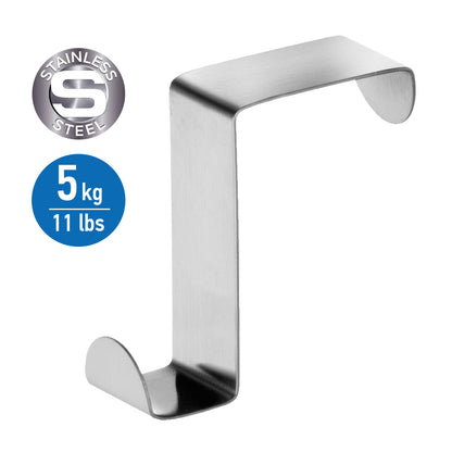 Tatkraft Seger - 6 Stainless Steel Door Hooks,Reversible for Standard Door and Wardrobe, Up to 5 kg