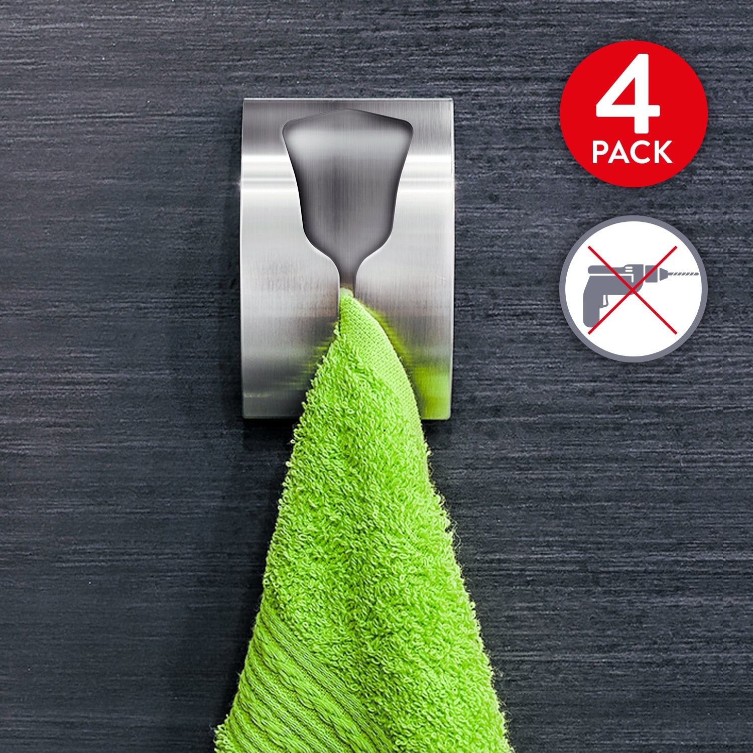 Pack of 4 Self Adhesive Tea Towel Holder, Towel Rail for Bathroom and Kitchen