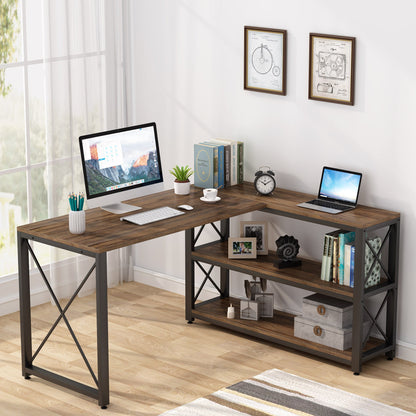 L-Shaped Desk, Reversible Corner Computer Desk with Shelves, Tribesigns, 4